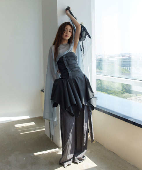 Drape Flow Corset Top & Sheer Scarf